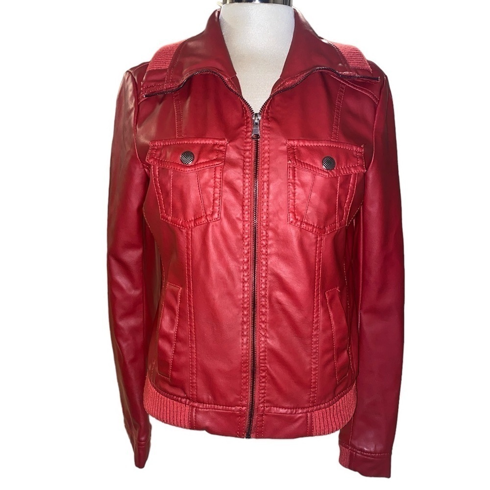 Ci Sono by Cavalini jacket faux leather zip front pockets long sleeve Sz medium